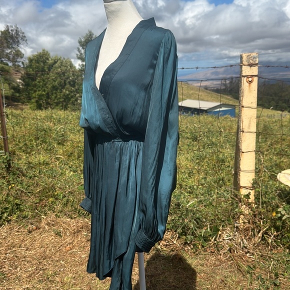 Zadig & Voltaire Green Remember Satin Long Sleeve V Neck Dress Party Going out M - Picture 4 of 11